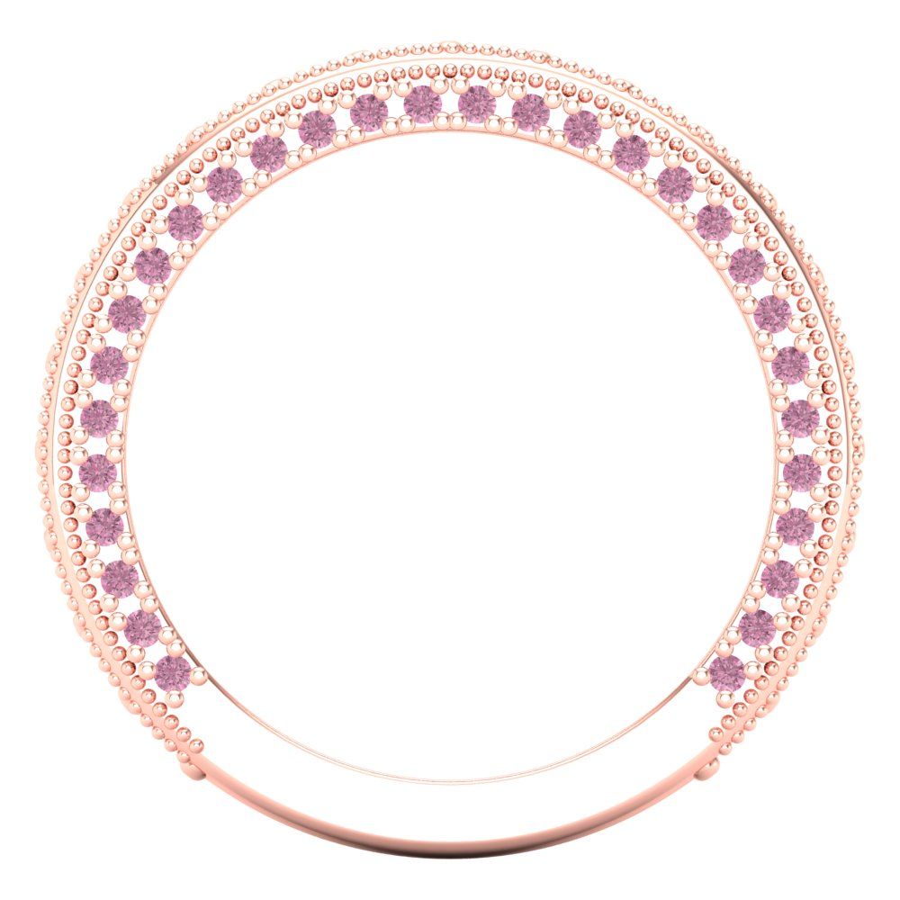 1.44 cttw Simulated Pink Diamond Round Cut Rose Gold Eternity Wedding Band