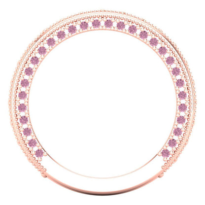 1.44 cttw Simulated Pink Diamond Round Cut Rose Gold Eternity Wedding Band