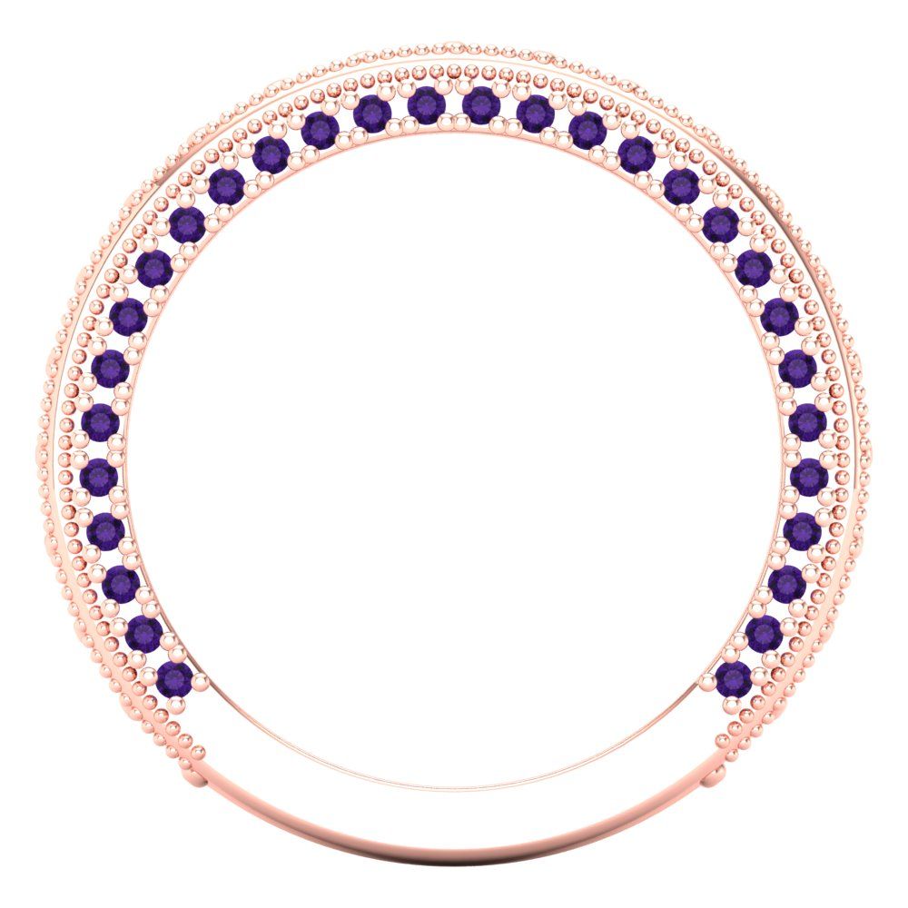 1.44 cttw Natural Amethyst Round Cut Rose Gold Eternity Wedding Band