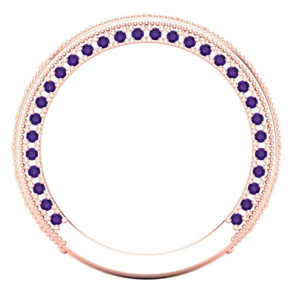 1.44 cttw Natural Amethyst Round Cut Rose Gold Eternity Wedding Band