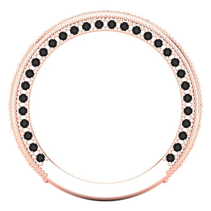 1.44 cttw Natural Onyx Round Cut Rose Gold Eternity Wedding Band