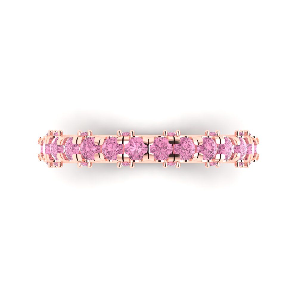 3.13 cttw Simulated Pink Diamond Round Cut Rose Gold Eternity Wedding Band