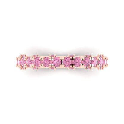 3.13 cttw Simulated Pink Diamond Round Cut Rose Gold Eternity Wedding Band
