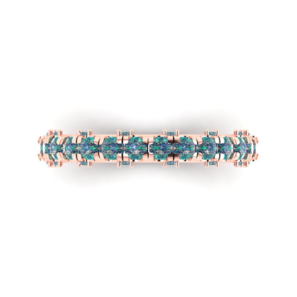 3.13 cttw Blue Moissanite Round Cut Rose Gold Eternity Wedding Band