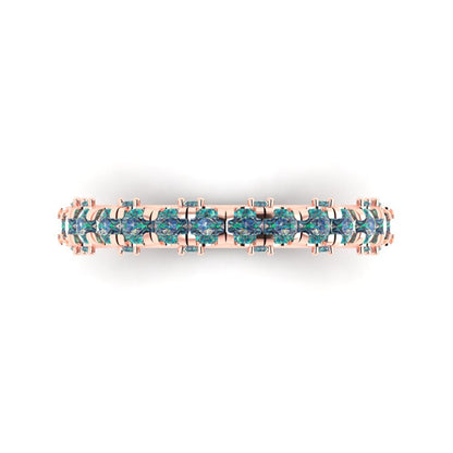 3.13 cttw Blue Moissanite Round Cut Rose Gold Eternity Wedding Band
