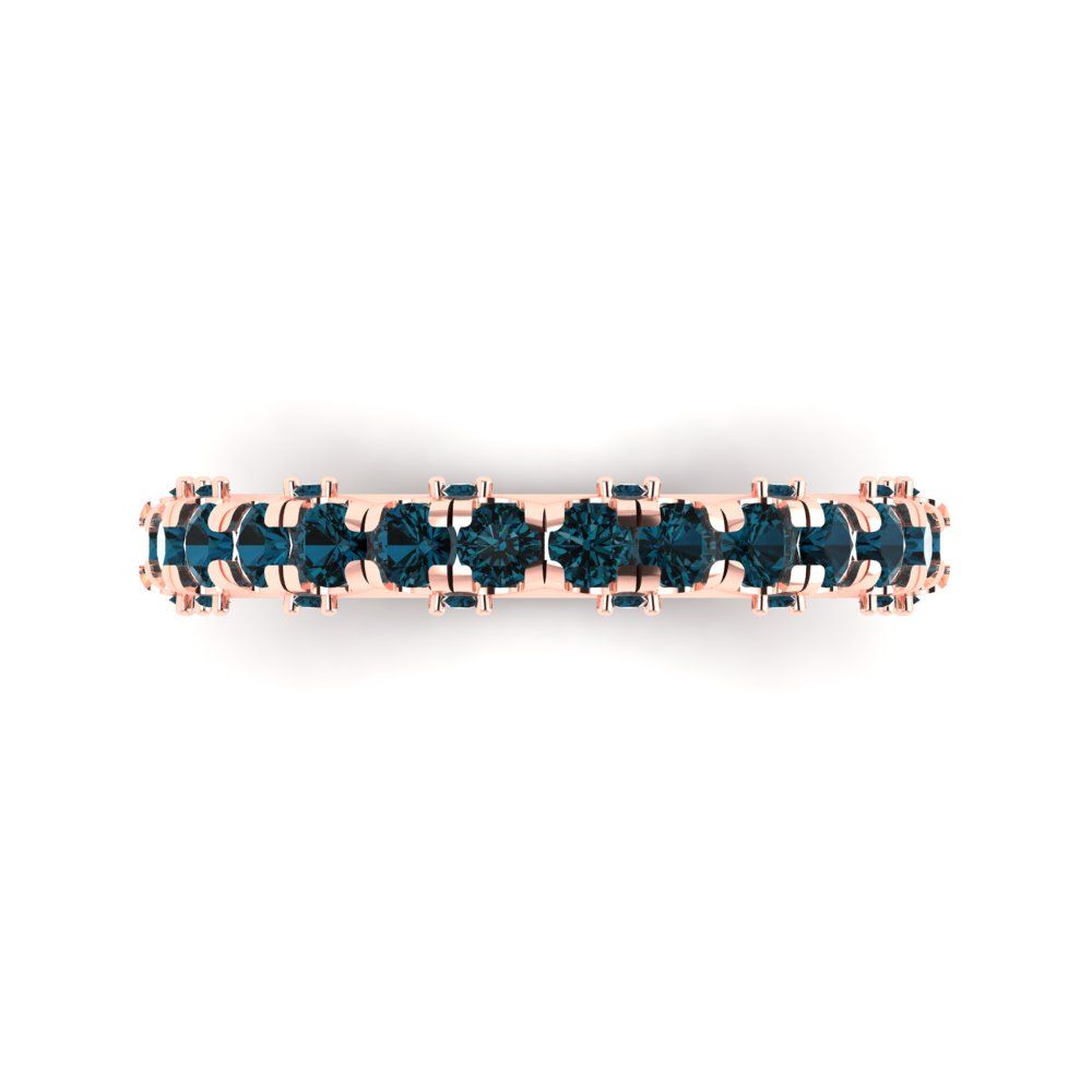 3.13 cttw Natural London Blue Topaz Round Cut Rose Gold Eternity Wedding Band