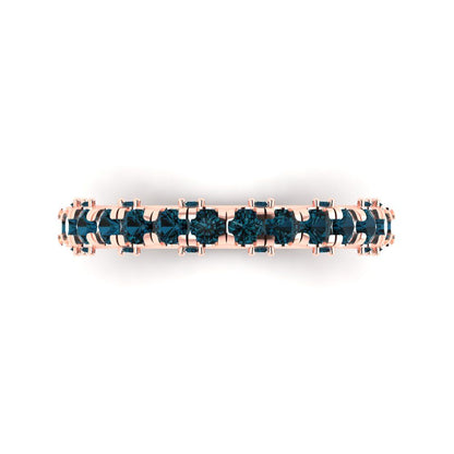 3.13 cttw Natural London Blue Topaz Round Cut Rose Gold Eternity Wedding Band