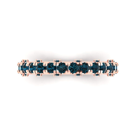 3.13 cttw Natural London Blue Topaz Round Cut Rose Gold Eternity Wedding Band