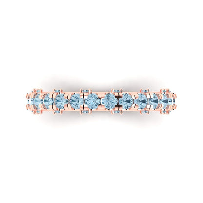 3.13 cttw Natural Swiss Blue Topaz Round Cut Rose Gold Eternity Wedding Band