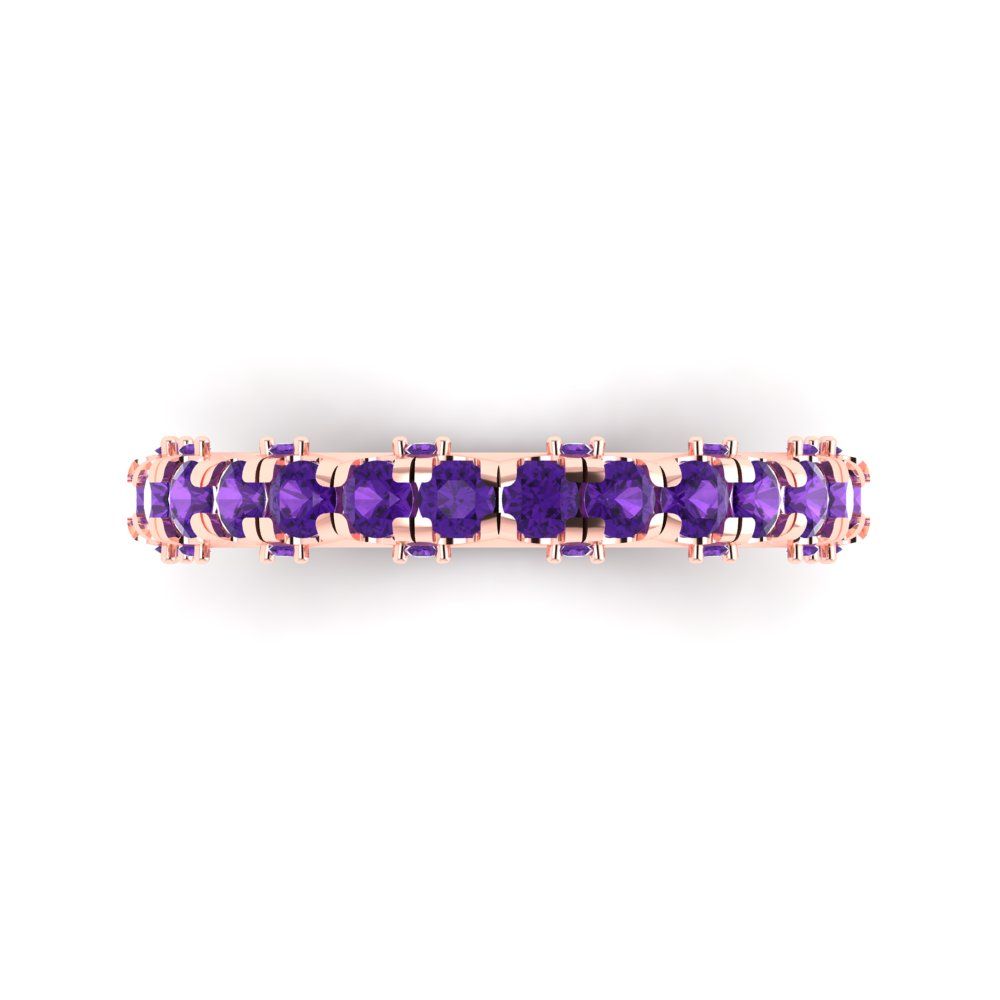 3.13 cttw Natural Amethyst Round Cut Rose Gold Eternity Wedding Band