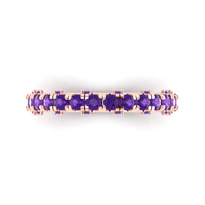 3.13 cttw Natural Amethyst Round Cut Rose Gold Eternity Wedding Band
