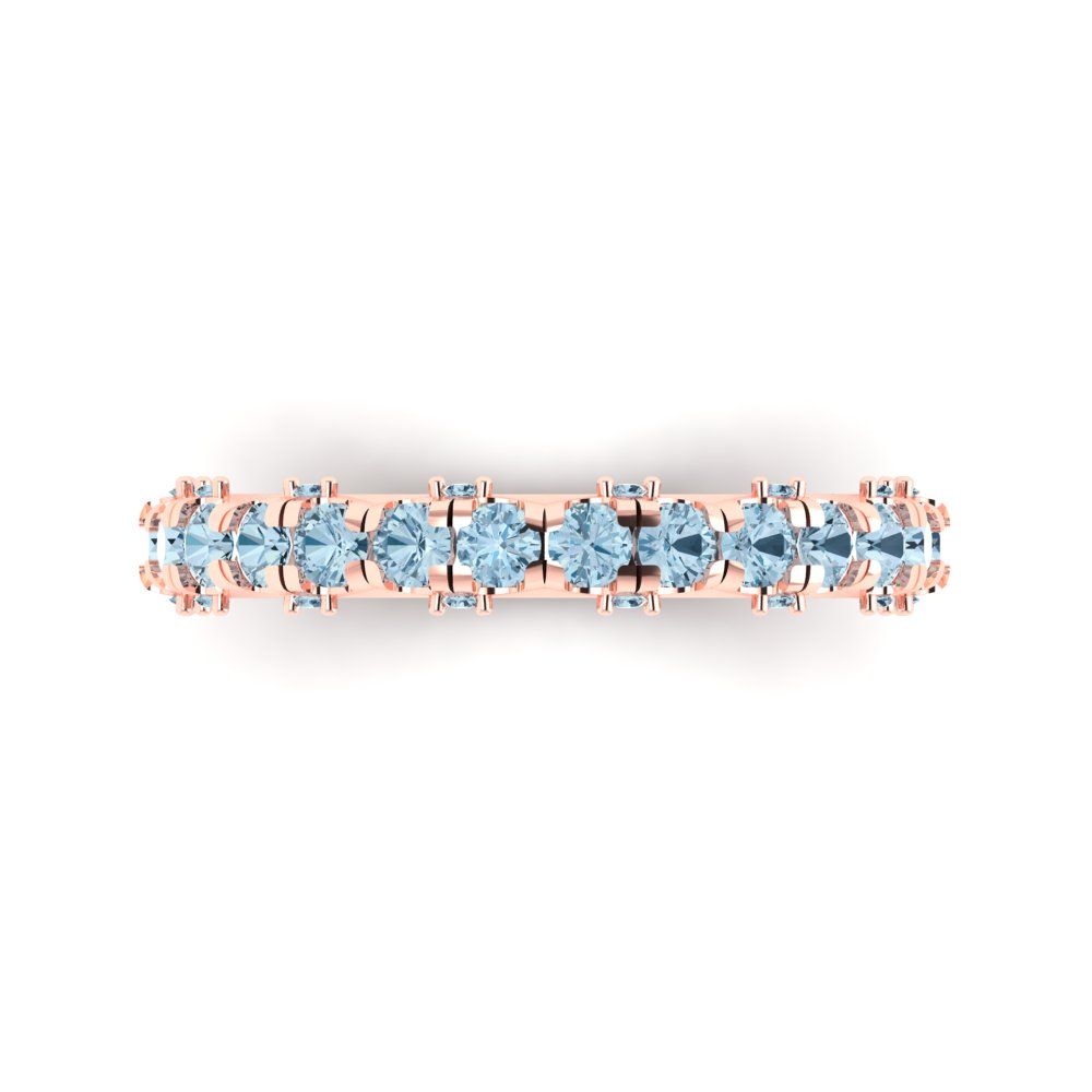 3.13 cttw Natural Sky Blue Topaz Round Cut Rose Gold Eternity Wedding Band
