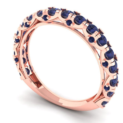 3.13 cttw Simulated Blue Sapphire Round Cut Rose Gold Eternity Wedding Band