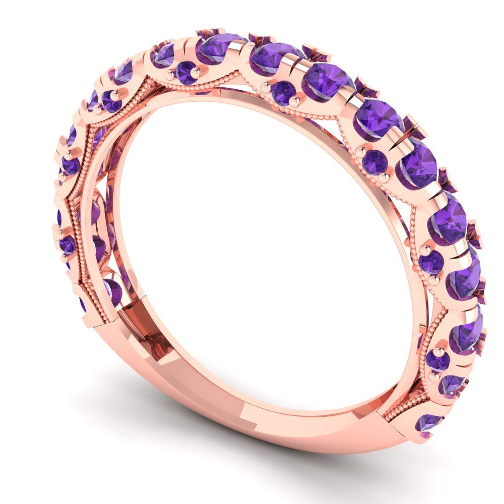3.13 cttw Natural Amethyst Round Cut Rose Gold Eternity Wedding Band