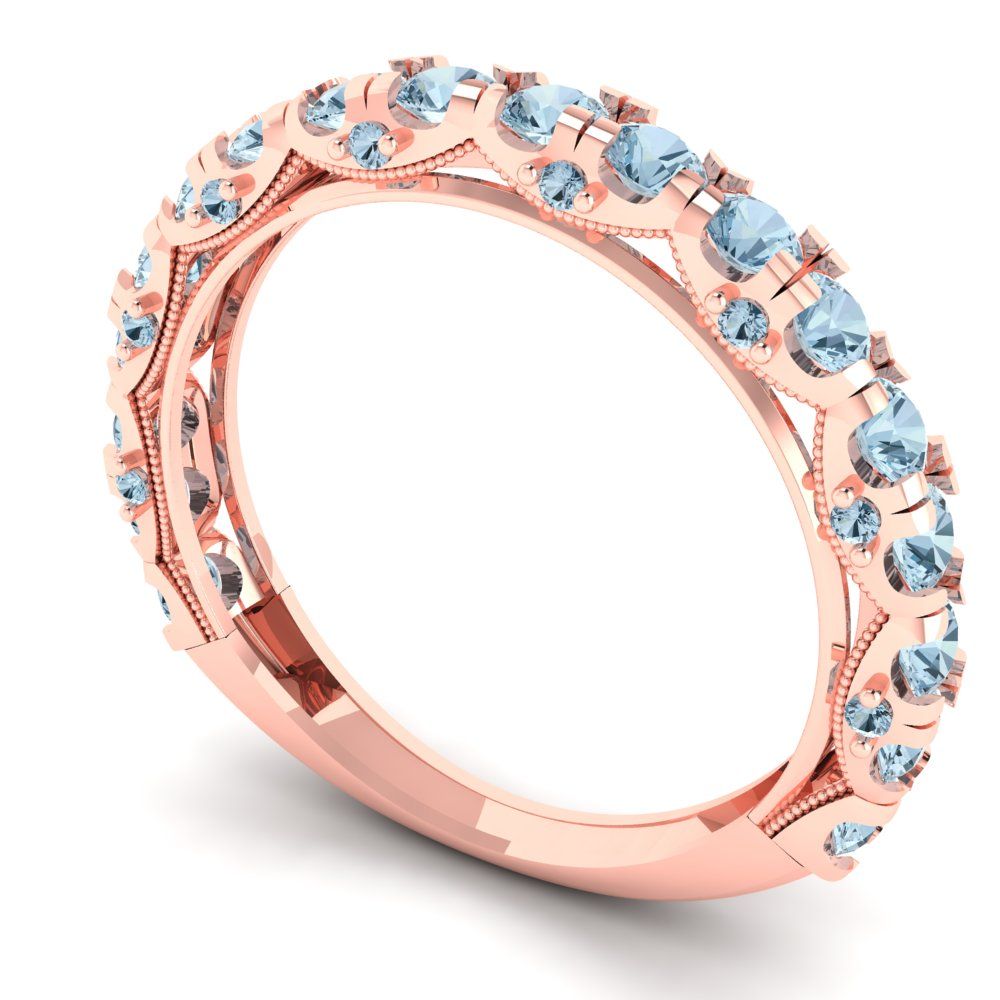 3.13 cttw Natural Aquamarine Round Cut Rose Gold Eternity Wedding Band