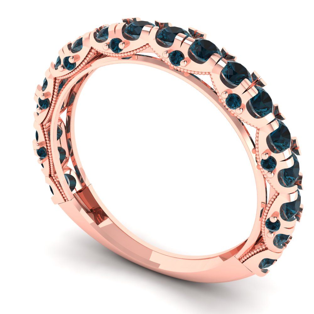 3.13 cttw Natural London Blue Topaz Round Cut Rose Gold Eternity Wedding Band