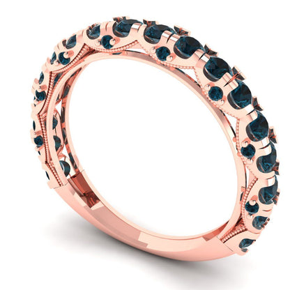 3.13 cttw Natural London Blue Topaz Round Cut Rose Gold Eternity Wedding Band