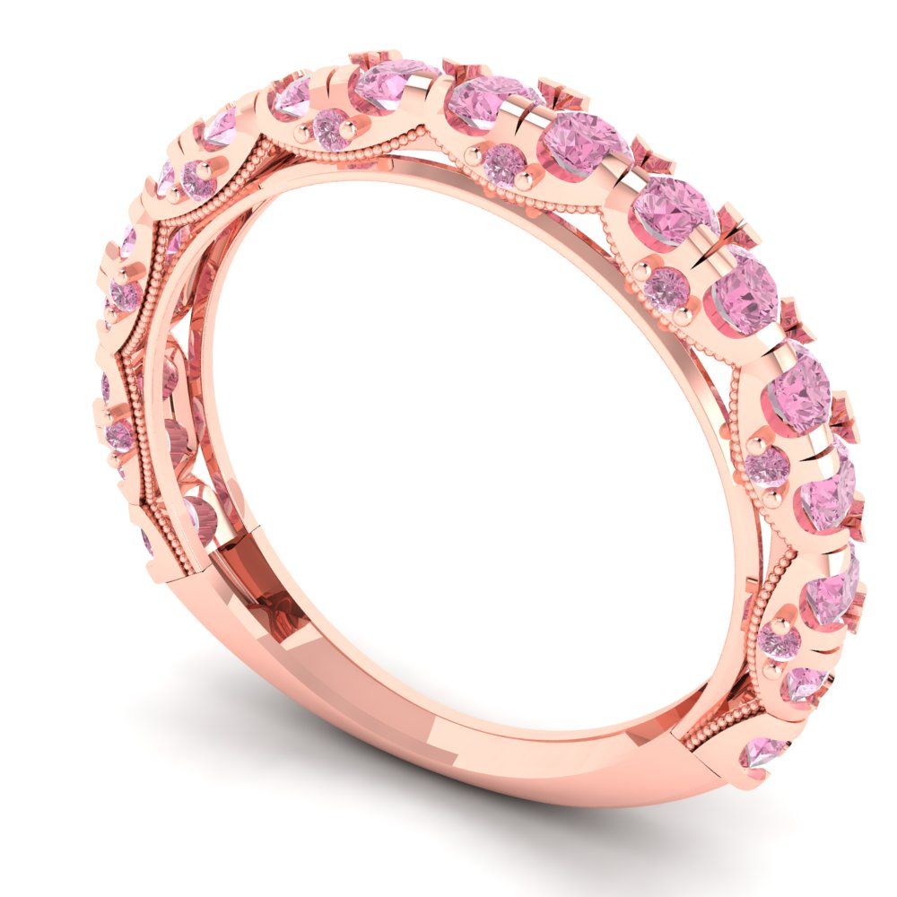 3.13 cttw Simulated Pink Diamond Round Cut Rose Gold Eternity Wedding Band