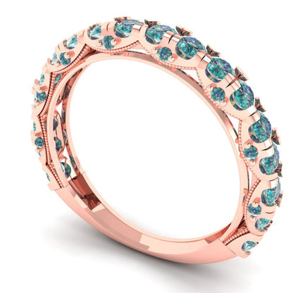 3.13 cttw Blue Moissanite Round Cut Rose Gold Eternity Wedding Band
