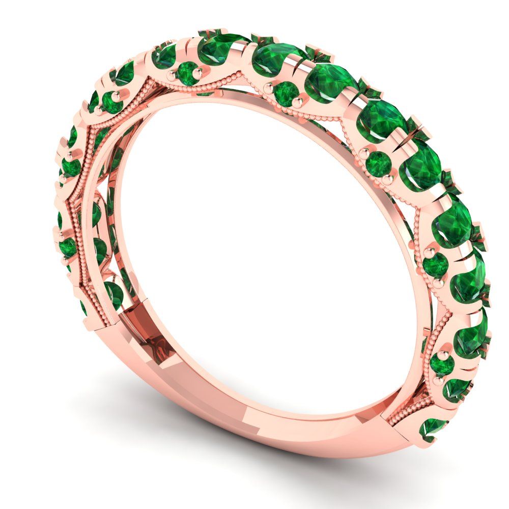 3.13 cttw Simulated Emerald Round Cut Rose Gold Eternity Wedding Band