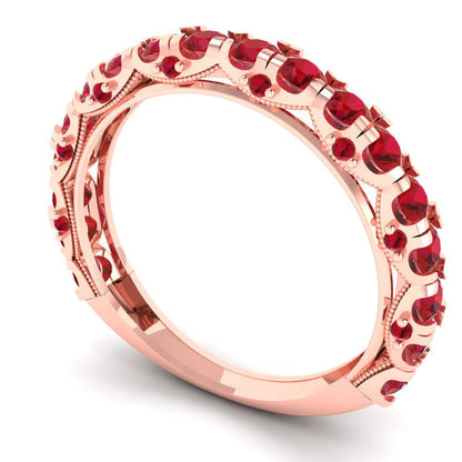 3.13 cttw Simulated Ruby Round Cut Rose Gold Eternity Wedding Band