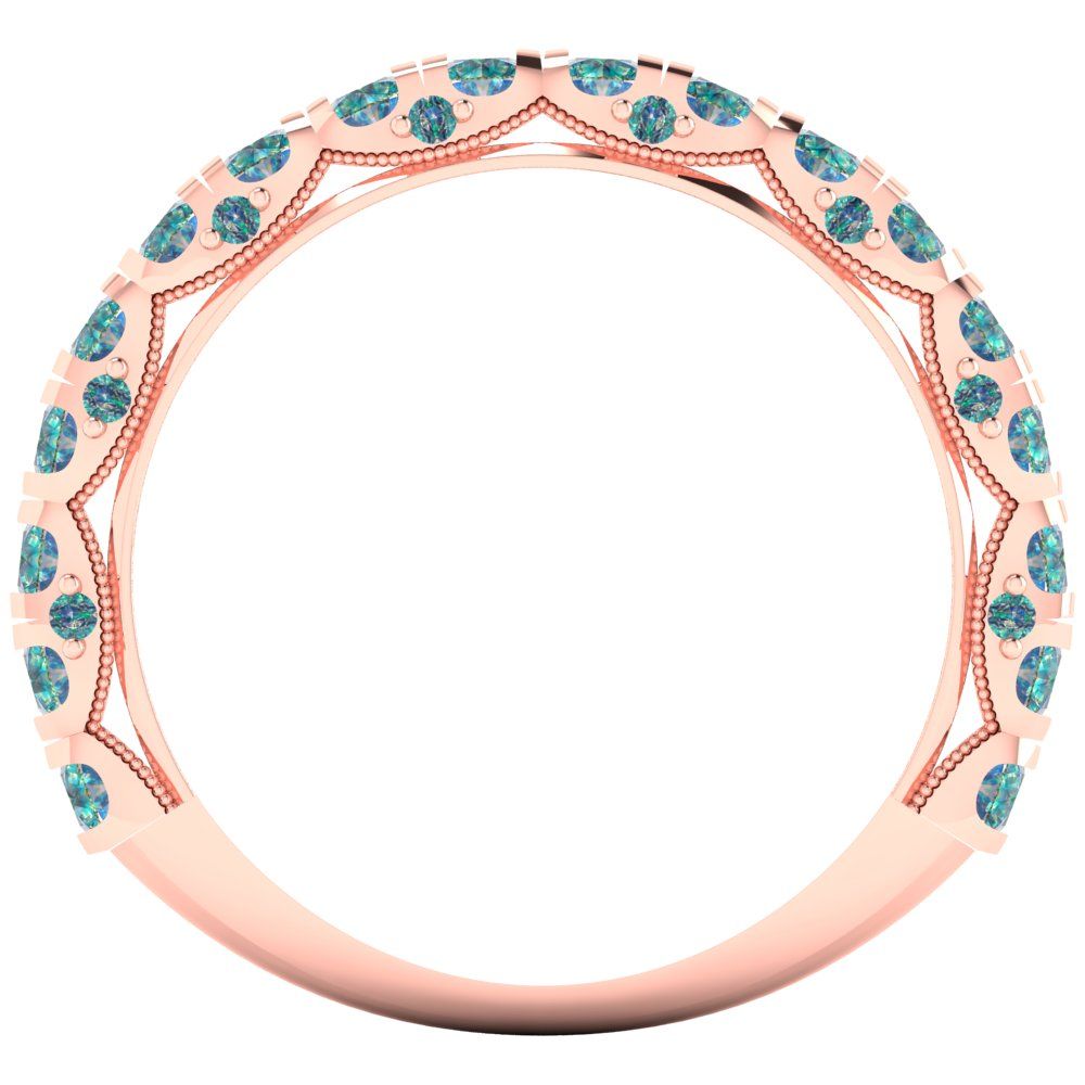 3.13 cttw Blue Moissanite Round Cut Rose Gold Eternity Wedding Band