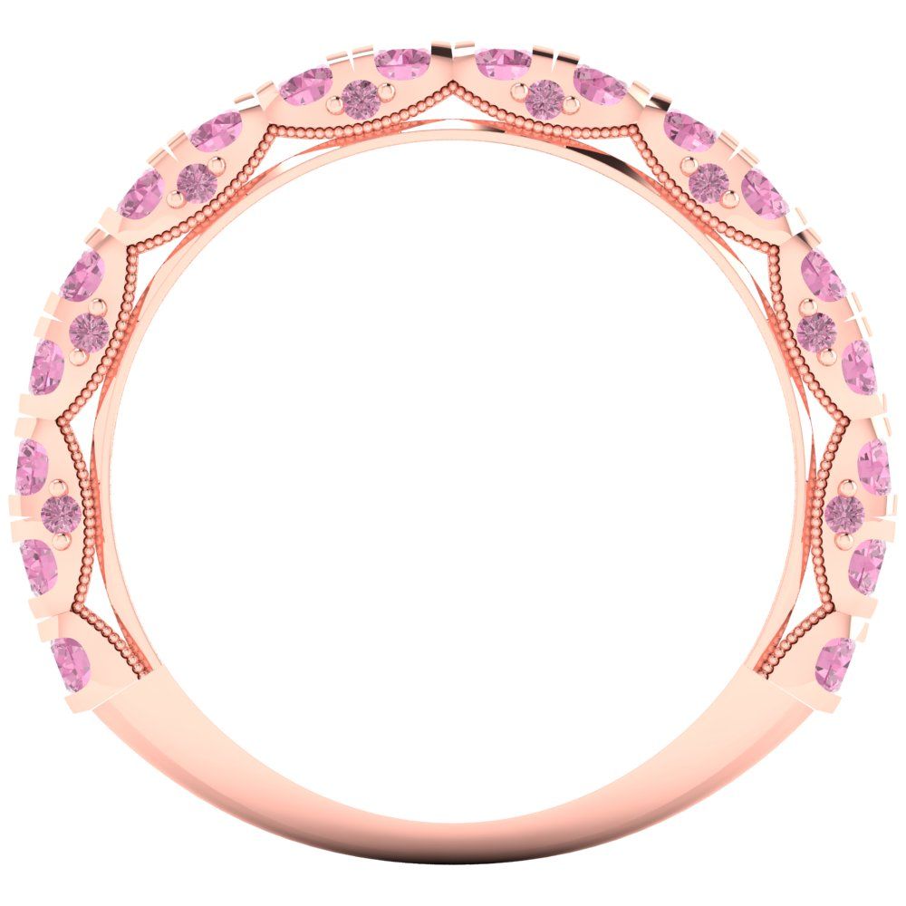 3.13 cttw Simulated Pink Diamond Round Cut Rose Gold Eternity Wedding Band