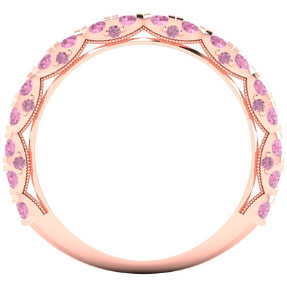 3.13 cttw Simulated Pink Diamond Round Cut Rose Gold Eternity Wedding Band