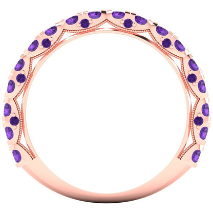 3.13 cttw Natural Amethyst Round Cut Rose Gold Eternity Wedding Band