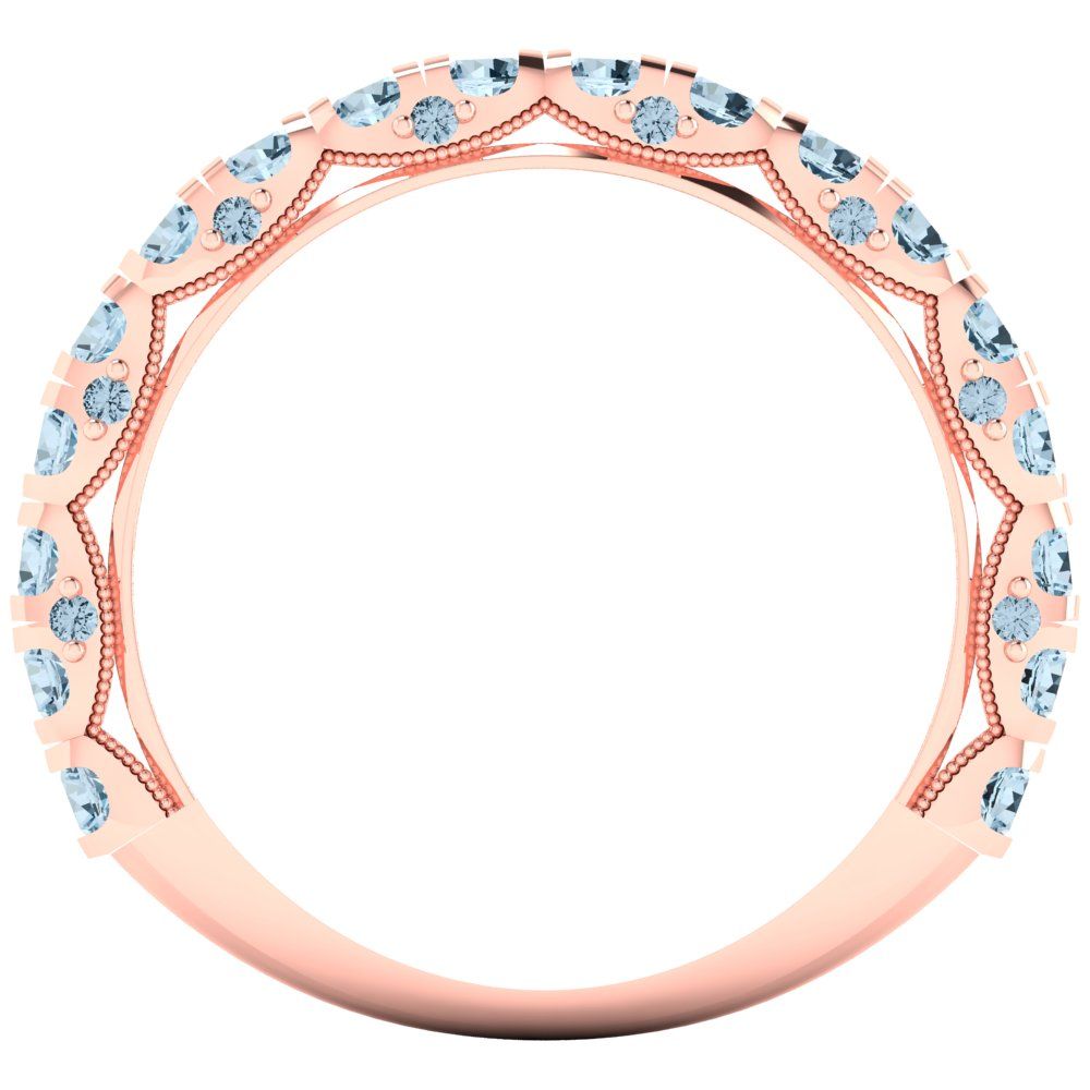 3.13 cttw Natural Aquamarine Round Cut Rose Gold Eternity Wedding Band