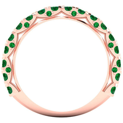 3.13 cttw Simulated Emerald Round Cut Rose Gold Eternity Wedding Band