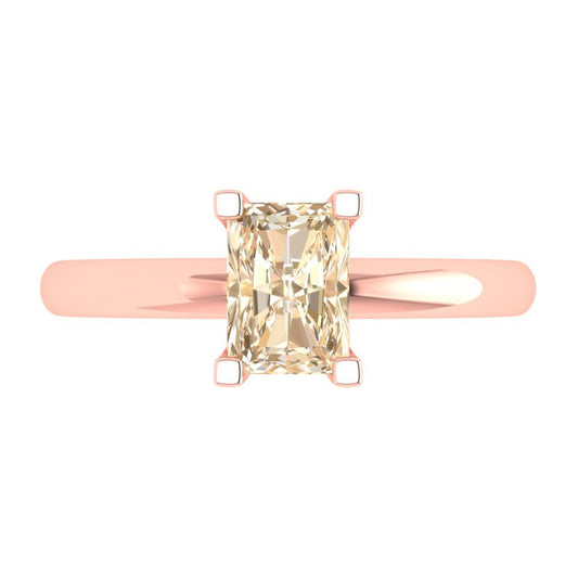 1 cttw Natural Morganite Solitaire  Engagement Ring - Solid Rose Gold (VVS1, Emerald Cut,7X5mm)