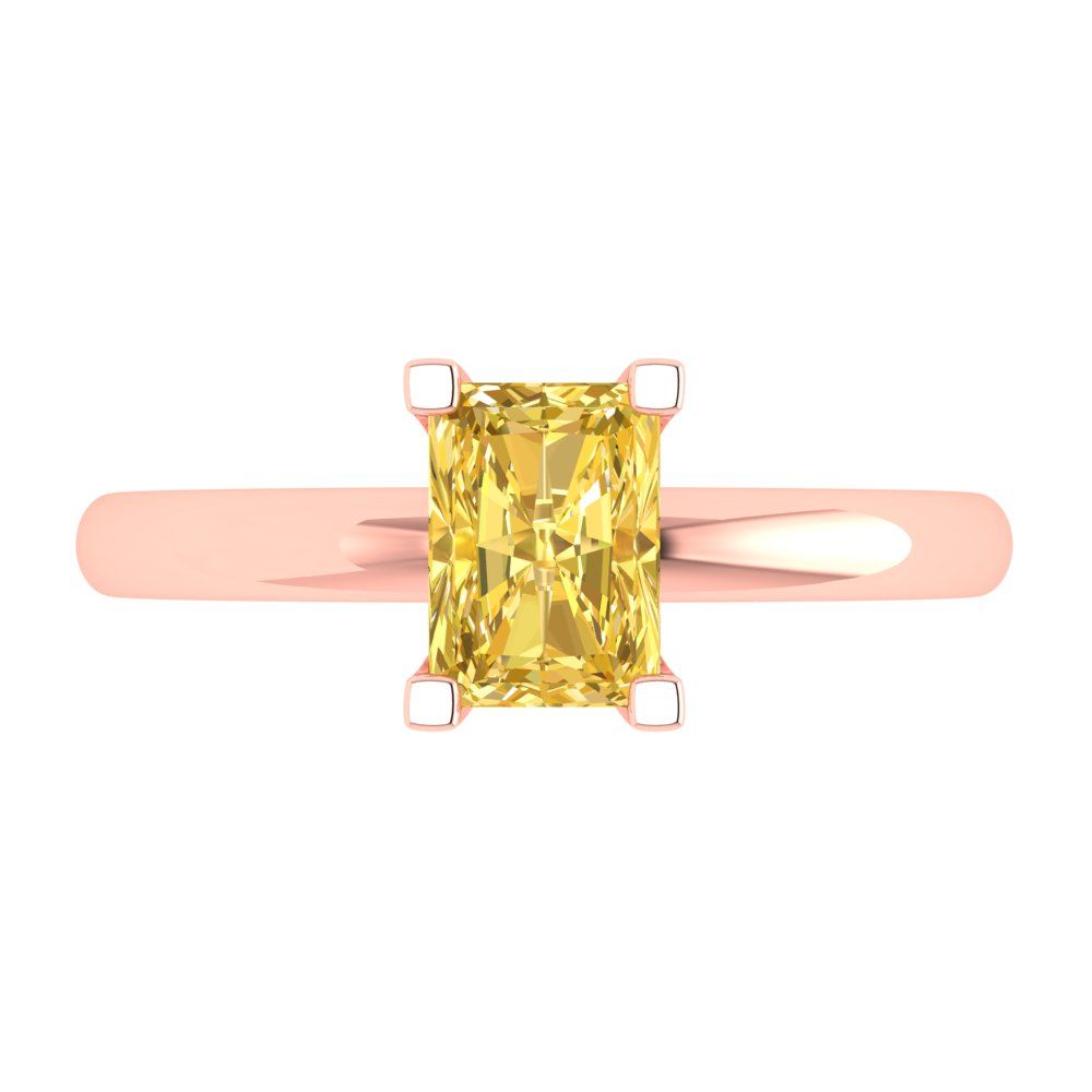 1 cttw Zirconia Simulated Yellow Diamond Solitaire  Engagement Ring - Solid Gold (VVS1, Emerald Cut,7X5mm)