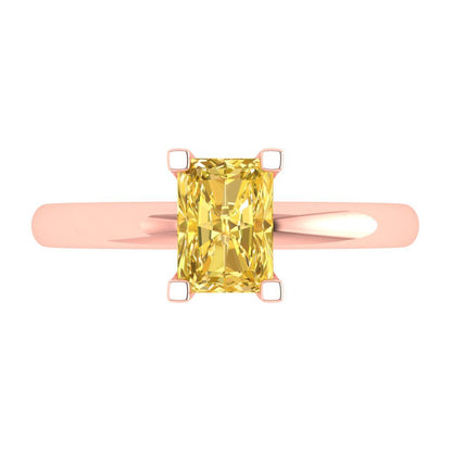 1 cttw Zirconia Simulated Yellow Diamond Solitaire  Engagement Ring - Solid Gold (VVS1, Emerald Cut,7X5mm)