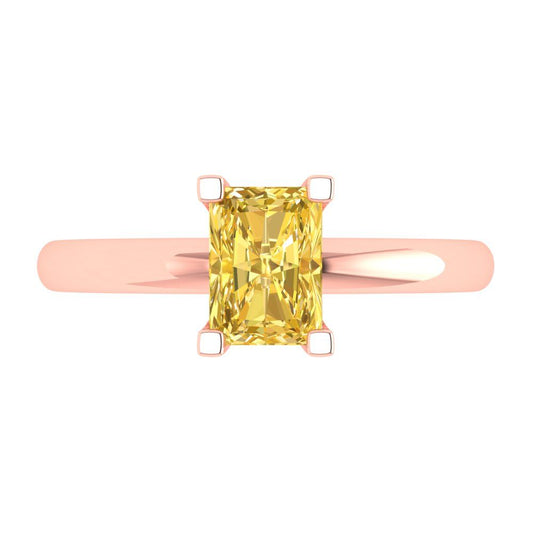 1 cttw Zirconia Simulated Yellow Diamond Solitaire  Engagement Ring - Solid Rose Gold (VVS1, Emerald Cut,7X5mm)