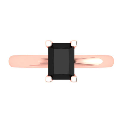 1 cttw Natural Onyx Solitaire  Engagement Ring - Solid Gold (Emerald Cut,7X5mm)