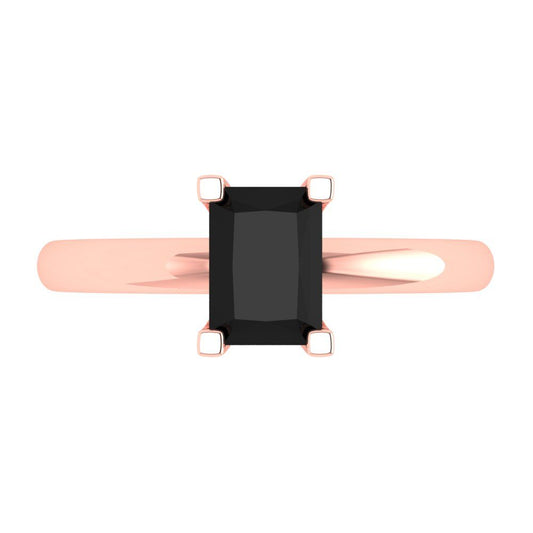 1 cttw Natural Onyx Solitaire  Engagement Ring - Solid Rose Gold (VVS1, Emerald Cut,7X5mm)