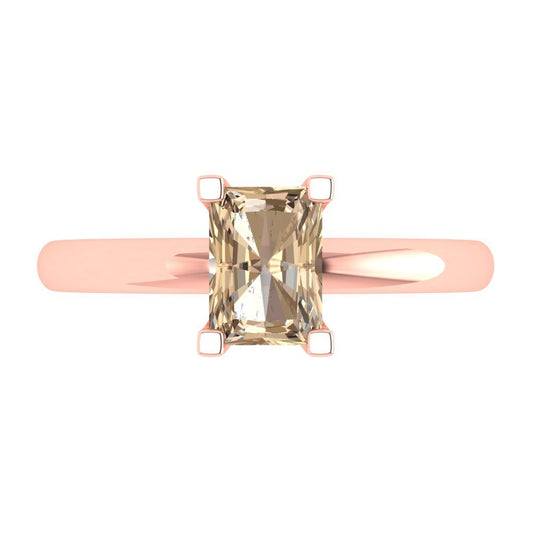 1 cttw Yellow Moissanite Solitaire  Engagement Ring - Solid Rose Gold (VVS1, Emerald Cut,7X5mm)