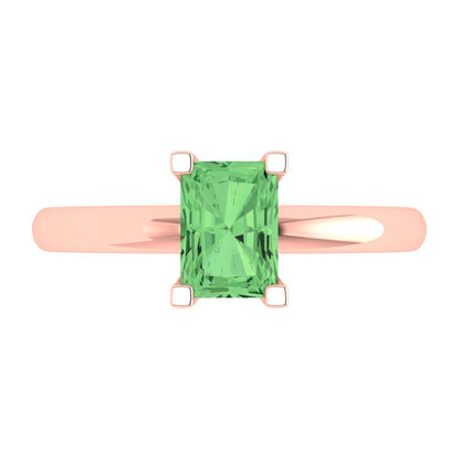1 cttw Zirconia Simulated Green Diamond Solitaire  Engagement Ring - Solid Gold (VVS1, Emerald Cut,7X5mm)
