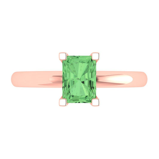 1 cttw Zirconia Simulated Green Diamond Solitaire  Engagement Ring - Solid Rose Gold (VVS1, Emerald Cut,7X5mm)