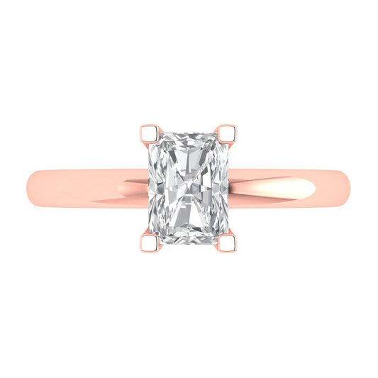 1 cttw Zirconia Simulated Diamond Solitaire  Engagement Ring - Solid Rose Gold (VVS1, Emerald Cut,7X5mm)