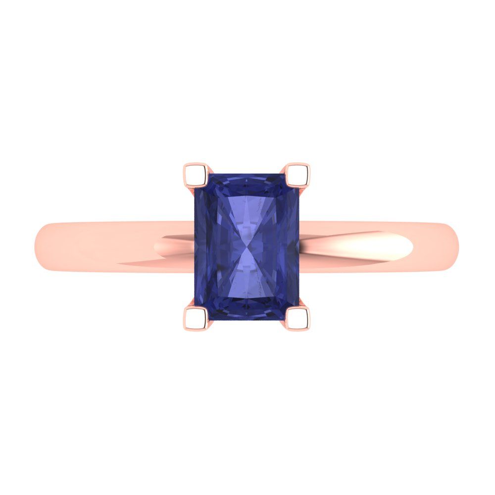 1 cttw Simulated Tanzanite Solitaire  Engagement Ring - Solid Gold (Emerald Cut,7X5mm)