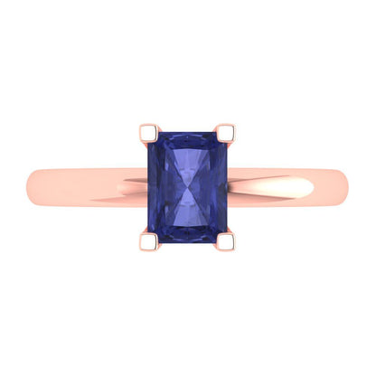 1 cttw Simulated Tanzanite Solitaire  Engagement Ring - Solid Gold (Emerald Cut,7X5mm)
