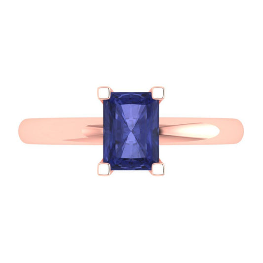 1 cttw Simulated Tanzanite Solitaire  Engagement Ring - Solid Rose Gold (VVS1, Emerald Cut,7X5mm)