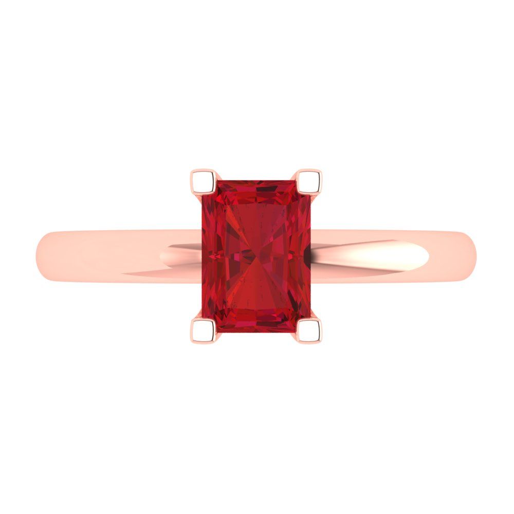 1 cttw Simulated Ruby Solitaire  Engagement Ring - Solid Rose Gold (VVS1, Emerald Cut,7X5mm)