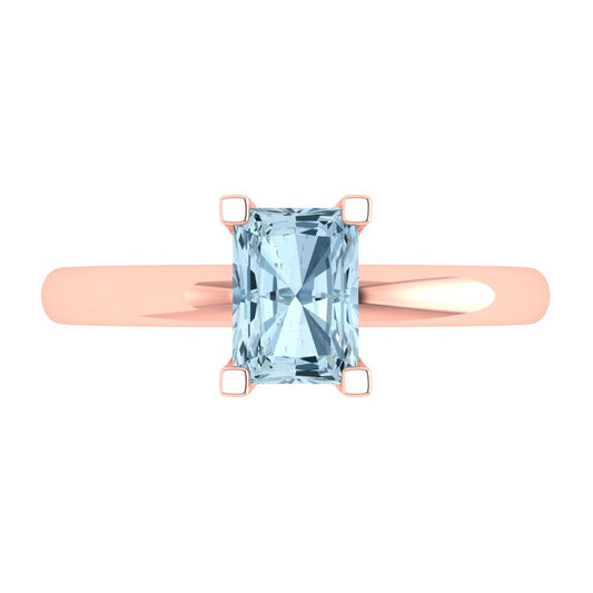 1 cttw Natural Aquamarine Solitaire  Engagement Ring - Solid Rose Gold (VVS1, Emerald Cut,7X5mm)