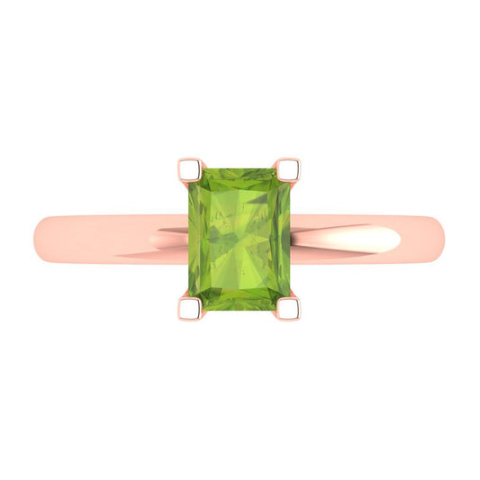 1 cttw Natural Peridot Solitaire  Engagement Ring - Solid Rose Gold (VVS1, Emerald Cut,7X5mm)