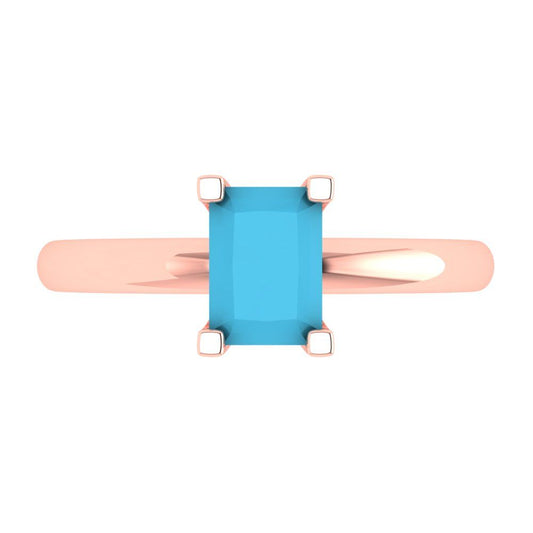 1 cttw Simulated Turquoise Solitaire  Engagement Ring - Solid Rose Gold (VVS1, Emerald Cut,7X5mm)
