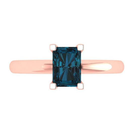 1 cttw Natural London Blue Topaz Solitaire  Engagement Ring - Solid Rose Gold (VVS1, Emerald Cut,7X5mm)