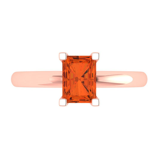 1 cttw Zirconia Simulated Red Diamond Solitaire  Engagement Ring - Solid Rose Gold (VVS1, Emerald Cut,7X5mm)